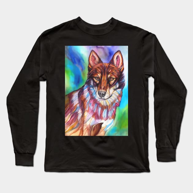 Power and Wisdom of the Wolf Long Sleeve T-Shirt by candimoonart